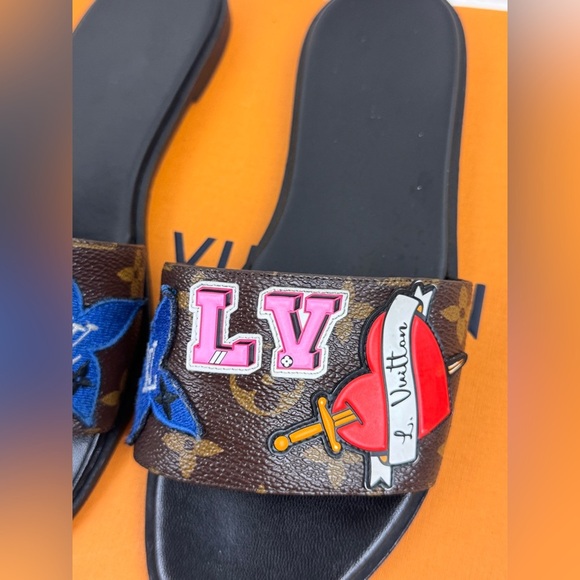 Louis Vuitton Brown Canvas Love Logo Slide Flats Size 37 - Picture 6 of 12